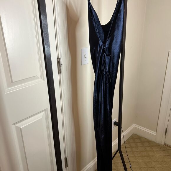 ASOS Design satin cami midi slip dress in navy. - Picture 6 of 6